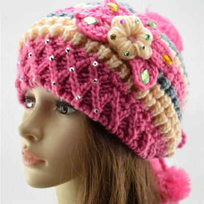 

Womens Ponytail Beanie Skull Cap Crystal Winter Soft Stretch Wool Knit Bun Hat