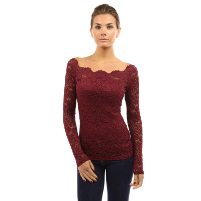 

Womens Boat Neck Floral Lace Raglan Long Sleeve Shirt Top