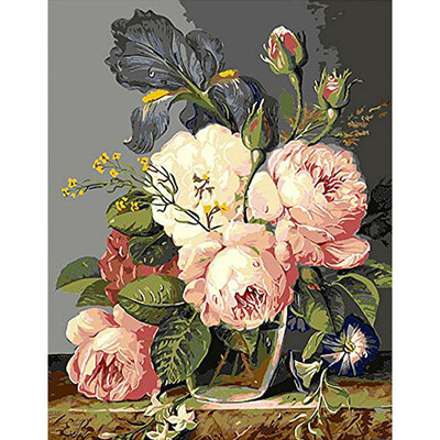 

UpperX DIY Unframed Digital Oil Painting By Numbers Handwork Gift Set Of Floral Flowers Pattern On Cloth Print Decor