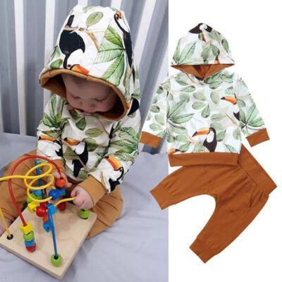 

Newborn Baby Boys Girls Hooded TopsLong Pants Set Kids Clothes Outfit Tracksuit