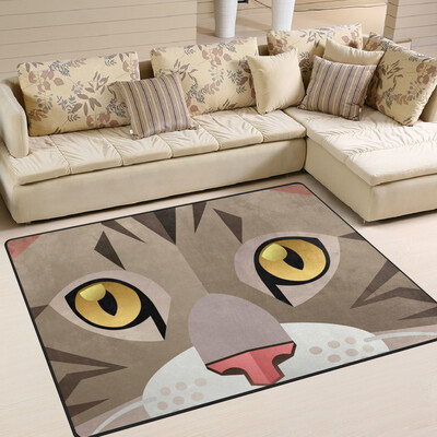 

Funny Cute Cat Face Printed Large Area RugsLightweight Non Slip Floor Carpet Use For Living Room Bedroom Home53" x 4