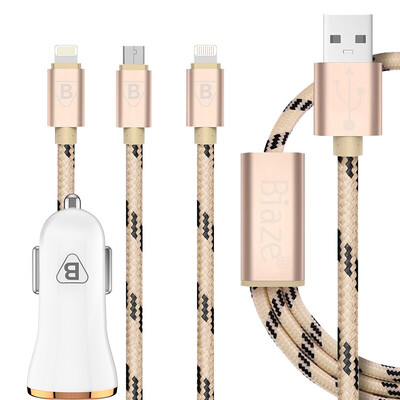 

BIAZE MC7 dual USB 24A car charger triple Apple × 2 Andrews × 1 mobile phone data cable K7 12 m gold for iPhone6s Plus millet Huawei