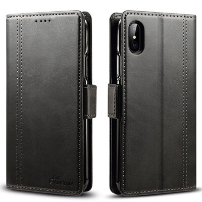 

New iPhoneXsMax Mobile Shell Samsung Mobile Phone Case Flip Card Protector Black
