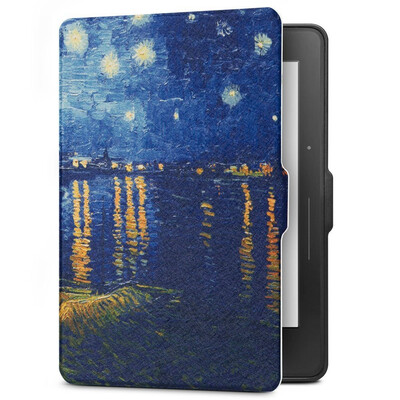 

Фигура адаптированной Kindle 1499 Издание Ба защитная крышка / оболочка Kindle Voyage посвященных навигации Гог картины Starry Night Sleep кобуры