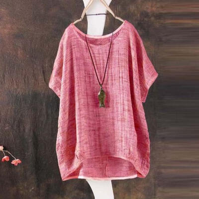 

Plus Women Lady T-Shirt Casual Plain Loose Blouse Shirt Batwing Asymmetrical Top