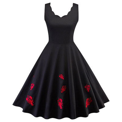 

Vintage V Neck Sleeveless Embroidery A-line Women Dress