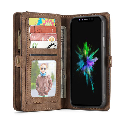 

Applicable iPhoneXS Max Mobile Phone Case Samsung Huawei Multi-function Flip Wallet Mobile Phone Case Brown