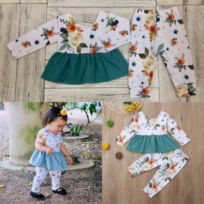 

US Stock Newborn Baby Girls Clothes Ruffle Dress Shirt TopsLeggings Outfits Set