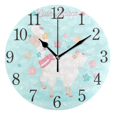 

Wall Clock Cute Llama With Floral Round Wall Clock Arabic Numerals Design