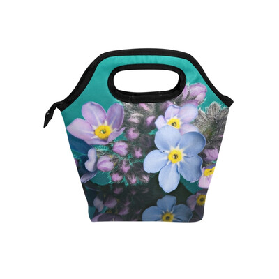 

Lunch Bag Blue Flower Tote Travel Picnic Insulated Handbags Portable Zipper Lunch Bag Box