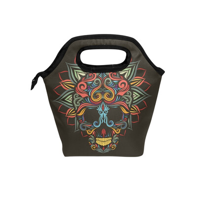 

Lunch Tote Bag Colorful Skull Travel Picnic Insulated Lunch Handbags Portable Zipper Lunch Bag Box