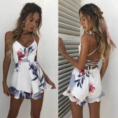 

Womens Holiday Mini Playsuit Jumpsuit Rompers Summer Beach Casual Shorts Dress