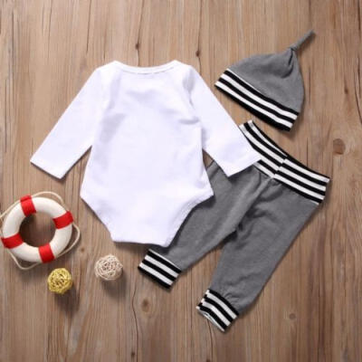 

UK Stock Toddler Baby Boy Girl Cotton Romper Tops Long Pants Hat Outfits Clothes