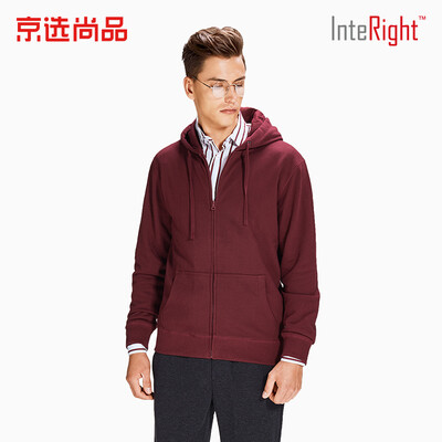 

INTERIGHT sweater mens hooded cardigan terry sweater coat wine red L