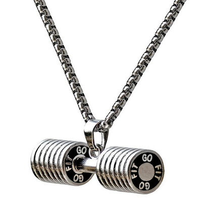 

YISHIZHIAI Stainless Steel Barbell Pendant Titanium Steel Dumbbell Necklace 4264
