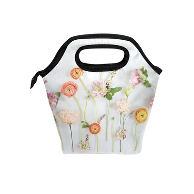 

Lunch Bag Cute Flower Tote Travel Picnic Insulated Handbags Portable Zipper Lunch Bag Box