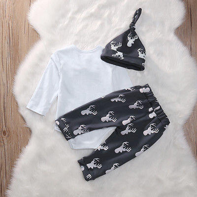 

Infant Girl Boy RomperDeer Pants Hat 3pcs Baby Coming Home Outfits Set Costume
