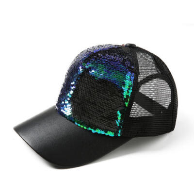 

2018 Women Ponytail Baseball Cap Sequins Shiny Messy Bun Snapback Hat Sun Caps