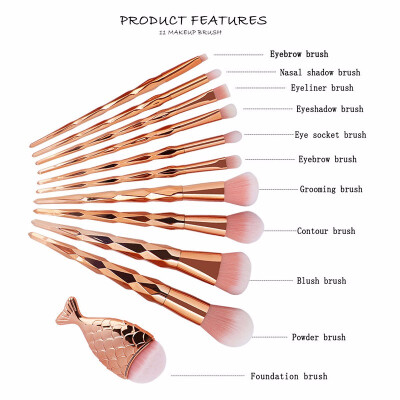 

Outdoor 11Pcs Unique Mermaid Makeup Brush Set Synthetic Kabuki Cosmetics Brush Kits
