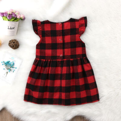 

Baby Girls Checked Dress Toddler Kids Party Pageant Dresses Sleeveless Sundress