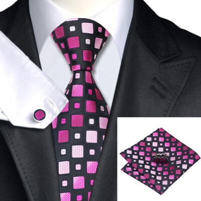 

N-0462 Vogue Men Silk Tie Set Purple Geometric Print Necktie Handkerchief Cufflinks Set Ties For Men Formal Wedding Business wholesale