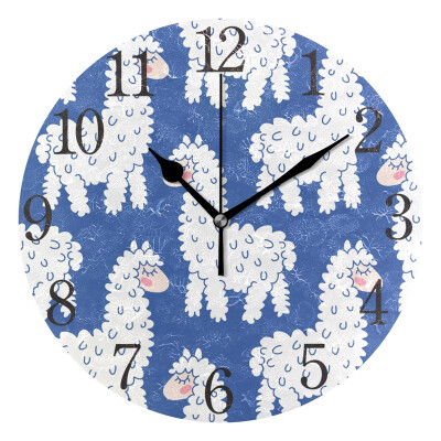 

Wall Clock Arabic Numerals Design Cute Cartoon Lama Round