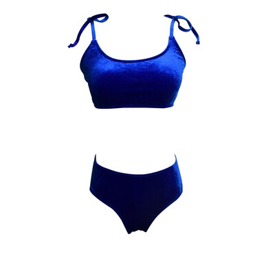 

Womens Tube Top with Bikini Gold Velvet Solid Color Swimsuit