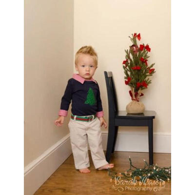 

Navy Blue Christmas Tree Print Long Sleeve Romper Baby Boy Newborn 3 6 12 18M
