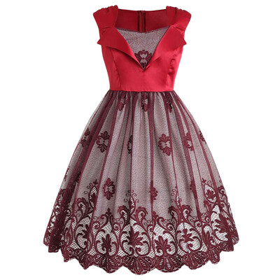 

Sleeveless Vintage Dress with Lace Overlay