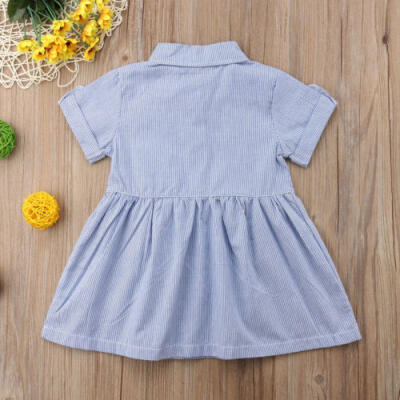 

Kids Baby Girl blouse Stripe Shirt Dresses Baby Blue Short Sleeves Cloth Outfit