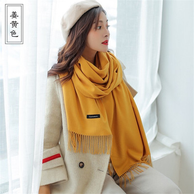 

Scarf female han edition female autumn&winter pure color imitation cashmere neck 250 grams joker long tassel does not drop woo