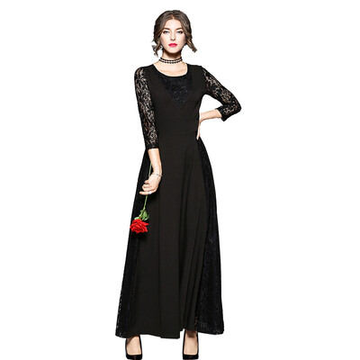 

Autumn Fashion Lace Stitching Nine Sleeves Dress