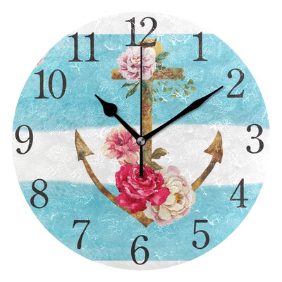 

Wall Clock Arabic Numerals Design Nice Flower Anchor Round