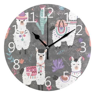 

Wall Clock Cartoon Llama Alpaca Round Wall Clock Arabic Numerals Design