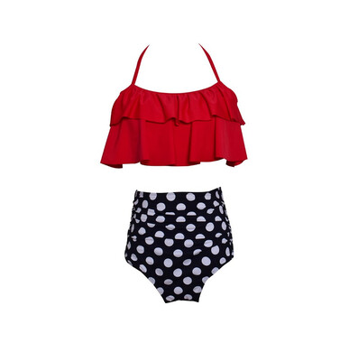 

Womens Bikini Ruffled Bandage Split Swimsuit High Waist Swimwear