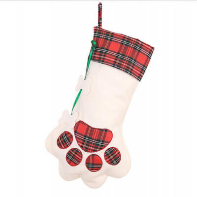 

Plaid Christmas Gift Bags Pet Dog Cat Paw Stocking Socks Xmas Tree Ornaments