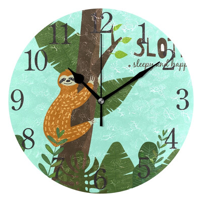

Wall Clock Arabic Numerals Design Cute Funny Sloth Hanging On The Tree Round