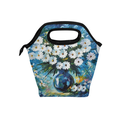 

Lunch Bag White Daisy Tote Travel Picnic Insulated Handbags Portable Zipper Lunch Bag Box