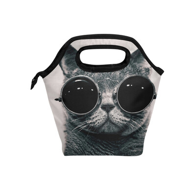 

Lunch Tote Bag Cool Cat Travel Picnic Insulated Lunch Handbags Portable Zipper Lunch Bag Box