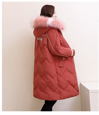 

Down jacket female new mid-length winter clothing Korean fashion loose over the knee color scorpion big hair