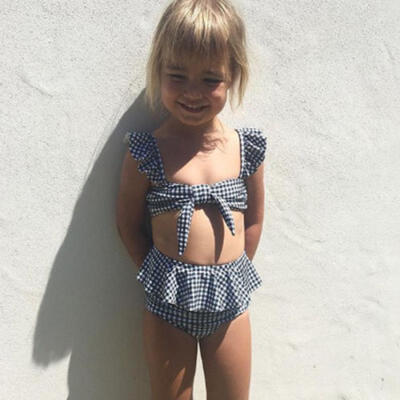 

Kids Baby Girl 2Pcs Checks Bikini SetSwimwear Swimsuit Bathing Suit Swimming Set