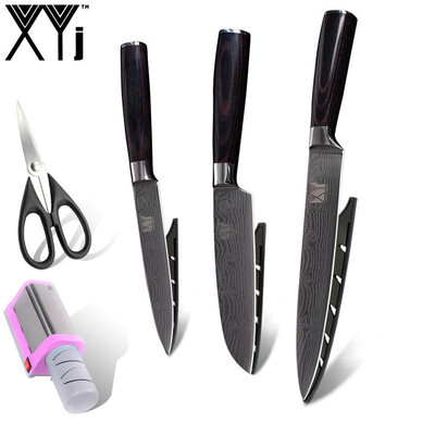 

XYj Kitchen Knife Stainless Steel Kitchen Knives Bend Handle 8" Slicing 5"Santoku Utility Knife Cooking Tools