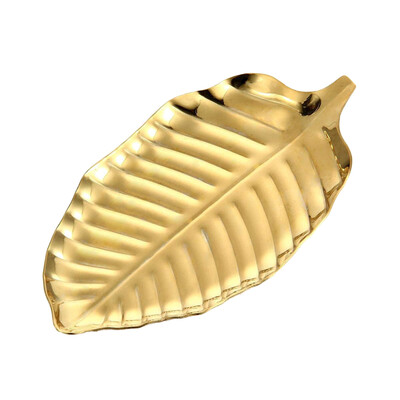 

UpperX Steel Towel Trays Golden Leaf Jewelry Bowl Dish Muti-Function Cosmetic Organizer Towel Trays for Jewelry Fruit Dessert
