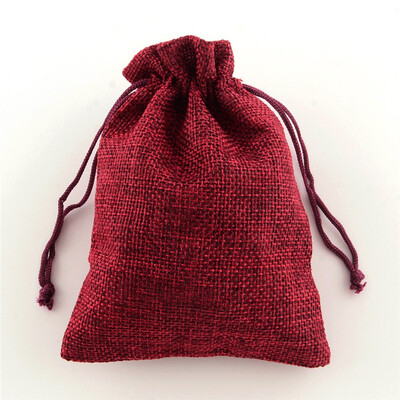 

PH PANDAHALL 100 pcs Dark red Burlap Packing Pouches Drawstring Bags