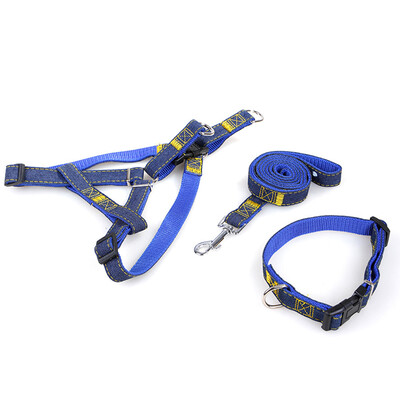 

3pcsSet Denim Heavy Duty Pet Dog Collar Leash Adjustable Harness 12m Traction Rope Leash for SmallMediumLarge Dogs for Daily T