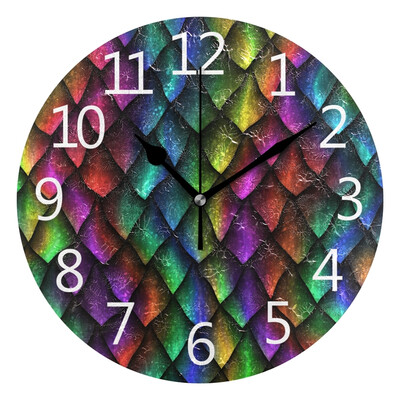 

Wall Clock Arabic Numerals Design Texture Of Dragon Scales Round