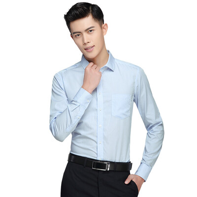

Red Bean Hodo Shirt Men Business Dressup Простой тонкий свежий полосатый хлопок Мужская рубашка с длинным рукавом Светло-голубой 43