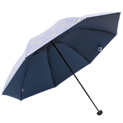 

Jingdong supermarket] umbrella umbrella UPF50 + Symphony blue plastic silk screen striped flower three fold black bar steel sunny umbrella sun umbrella skin color 30053ELCJ