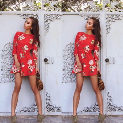 

Fashion Womens Mini Dress Ladies Floral Summer Beach Dress Party UK Size 6 - 14