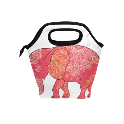 

Lunch Tote Bag Red Elephant Travel Picnic Insulated Lunch Handbags Portable Zipper Lunch Bag Box